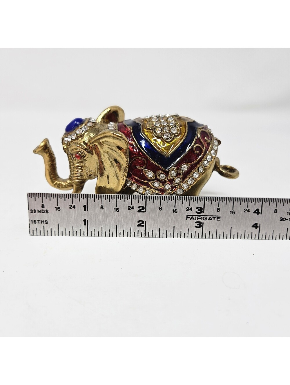 Jeweled Elephant Hinged Trinket Box Set 3 Gold Tone Rhinestones 4th Trunk Broken - Picture 15 of 16